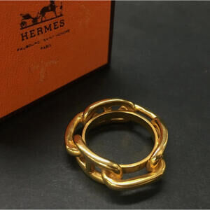 With Box! HERMES Regate Chaine D'ancre Scarf Ring Gold Tone